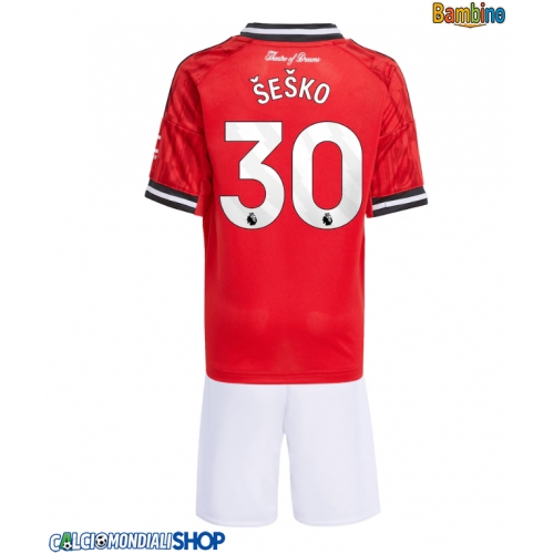 Maglie da calcio Manchester United Benjamin Sesko #30 Prima Maglia Bambino 2025-26 Manica Corta + Pantaloni corti)